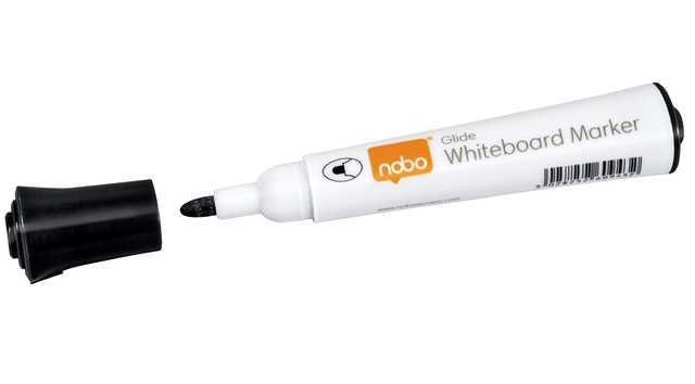 Een Viltstift Nobo whiteboard Glide rond zwart 2mm koop je bij VHK Kantoorartikelen