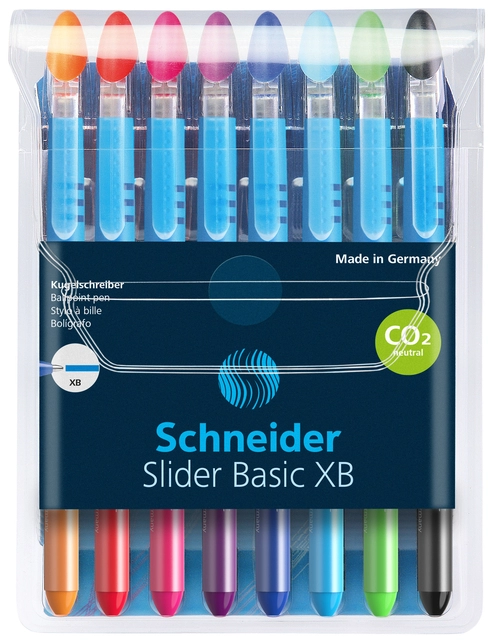 Een Rollerpen Slider Basic Colours extra breed etui à 8 stuks koop je bij VHK Kantoorartikelen