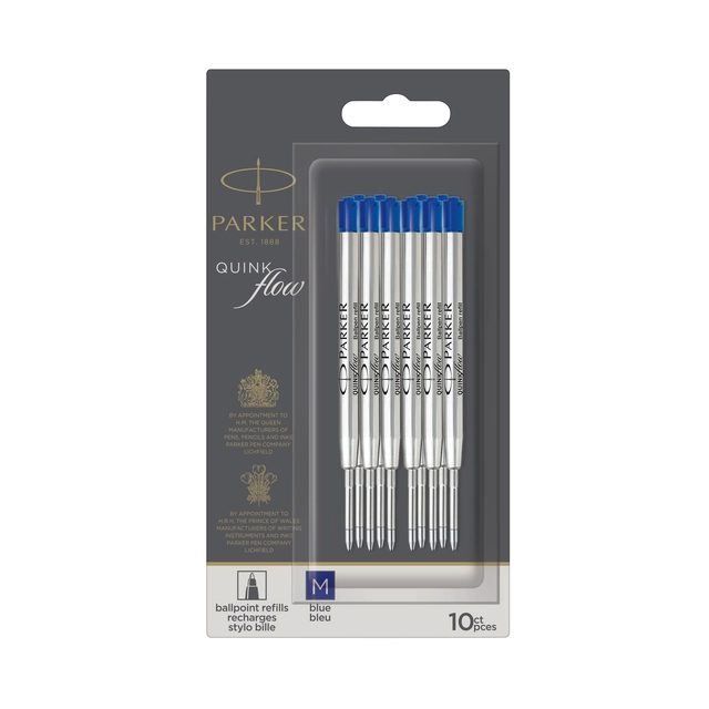 Een Balpenvulling Parker Quinkflow medium blauw blister à 10 stuks koop je bij VHK Kantoorartikelen