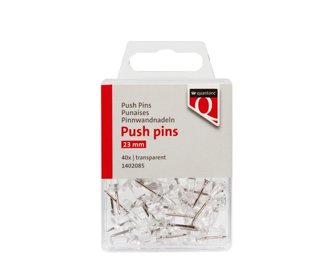 Een Push pins Quantore 40 stuks transparant koop je bij VHK Kantoorartikelen