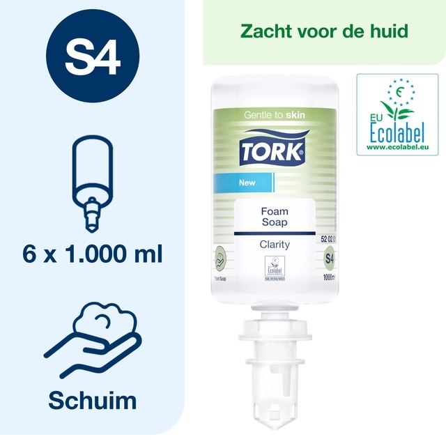 Een Handzeep Tork Clarity S4 foam 1000ml 520201 koop je bij VHK Kantoorartikelen