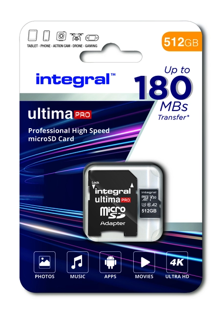 Een Geheugenkaart Integral microSDXC 512GB koop je bij VHK Kantoorartikelen