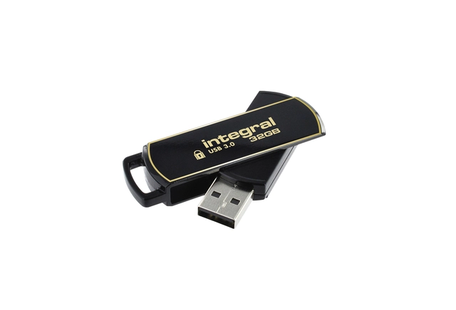 Een USB-stick Integral 3.0 Secure 360 32GB zwart koop je bij VHK Kantoorartikelen