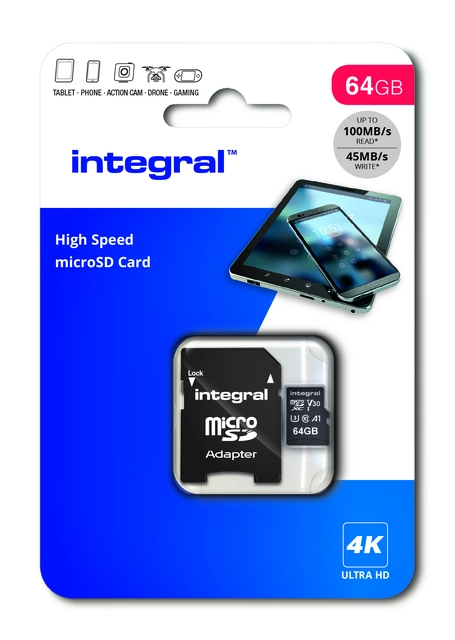 Een Geheugenkaart Integral microSDXC 64GB koop je bij VHK Kantoorartikelen