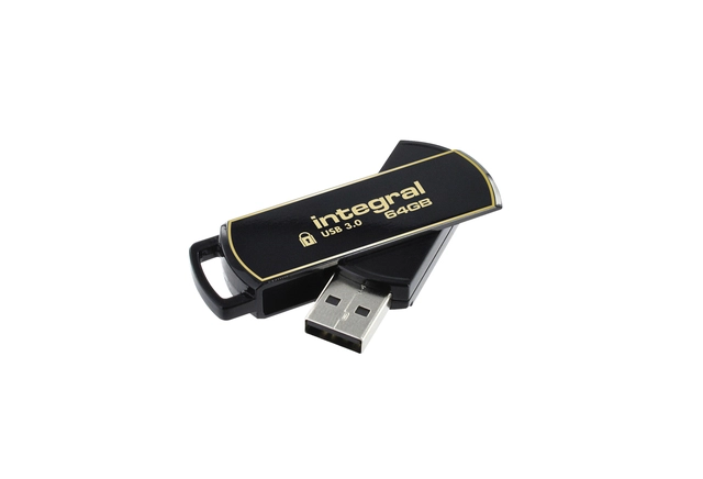 Een USB-stick Integral 3.0 Secure 360 64GB zwart koop je bij VHK Kantoorartikelen