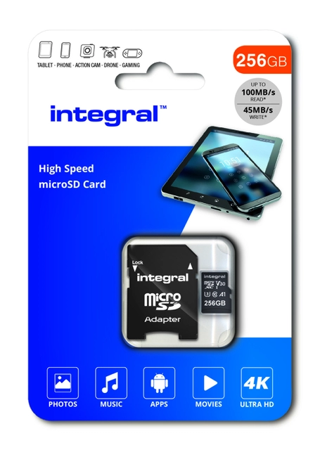 Een Geheugenkaart Integral microSDXC 256GB koop je bij VHK Kantoorartikelen