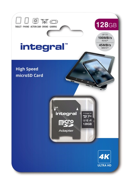 Een Geheugenkaart Integral microSDXC 128GB koop je bij VHK Kantoorartikelen