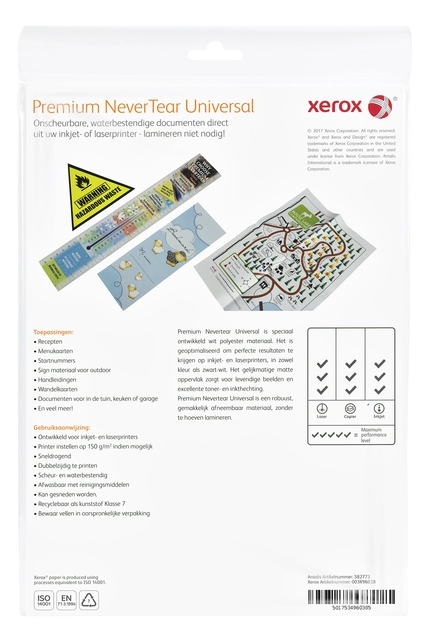 Een Nevertear Xerox Premium Universal A4 polyester 136micron wit 10 vel koop je bij Hoekmankantoorartikelen.nl