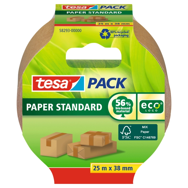 Een Verpakkingstape tesapack® Papier Standard ecoLogo 25mx38mm bruin koop je bij VHK Kantoorartikelen