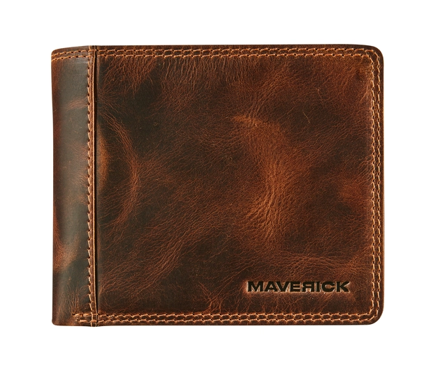 Een Portemonee Maverick The Original met kleingeldvak RFID leer bruin koop je bij VHK Kantoorartikelen