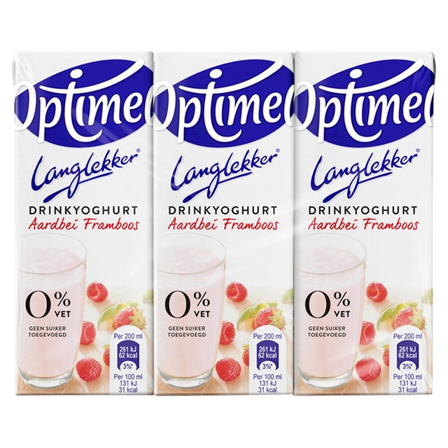 Een Drinkyoghurt Optimel Langlekker aardbei framboos 20cl koop je bij VHK Kantoorartikelen