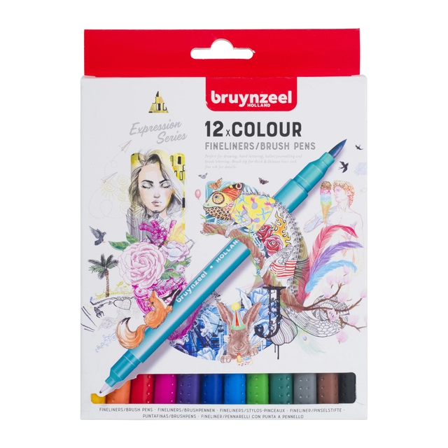 Een Fineliner Brush pen Bruynzeel Creatives set 12 kleuren koop je bij VHK Kantoorartikelen