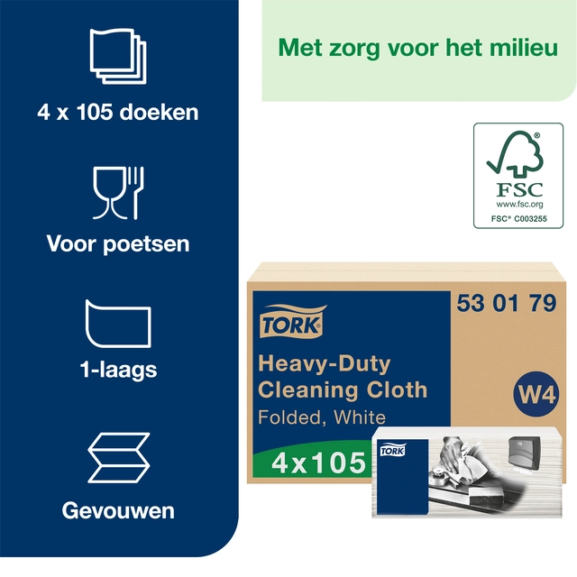 Een Reinigingsdoek Tork Heavy-Duty W4 multifunctioneel nonwoven 150 vel wit 530179 koop je bij VHK Kantoorartikelen