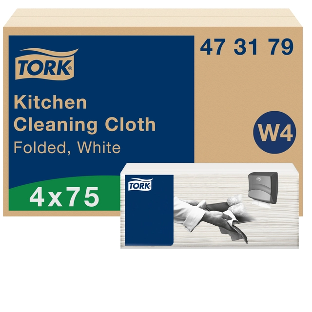 Een Reinigingsdoek Tork Kitchen Cleaning W4 extra absorberend 4 pakken wit 473179 koop je bij Hoekmankantoorartikelen.nl