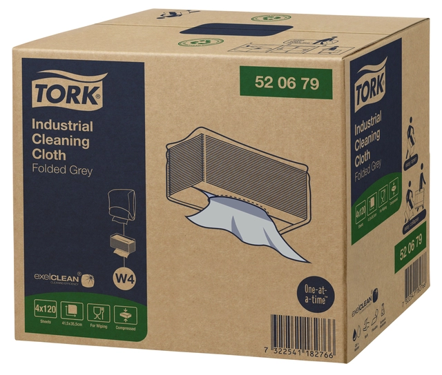 Een Reinigingsdoek Tork Industrial W4 gevouwen flexibel en zacht 120 vel grijs 520679 koop je bij VHK Kantoorartikelen