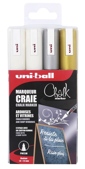 Een Krijtstift Uni-ball chalk rond 1.8-2.5mm assorti set à 4 stuks koop je bij VHK Kantoorartikelen