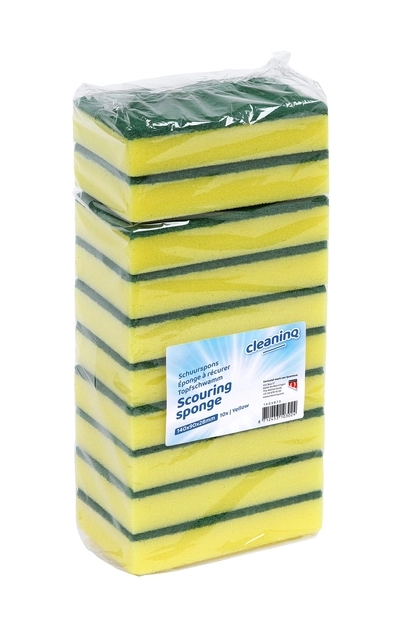 Een Schuurspons Cleaninq 140x90x28mm geel/groen 10 stuks koop je bij Hoekmankantoorartikelen.nl