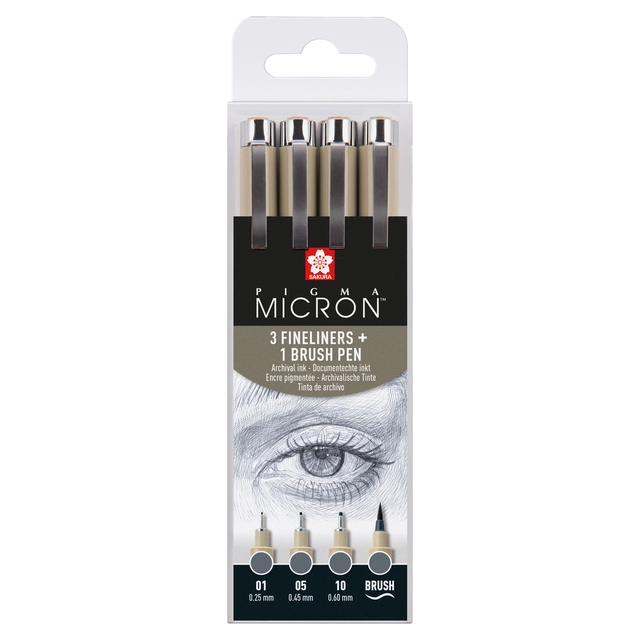 Een Fineliner Sakura Pigma Micron koelgrijs set 4 maten koop je bij VHK Kantoorartikelen