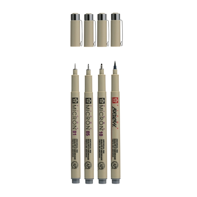 Een Fineliner Sakura Pigma Micron koelgrijs set 4 maten koop je bij VHK Kantoorartikelen