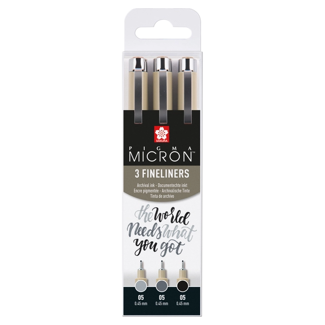 Een Fineliner Sakura Pigma Micron 05 set zwart & grijs 3 maten koop je bij VHK Kantoorartikelen