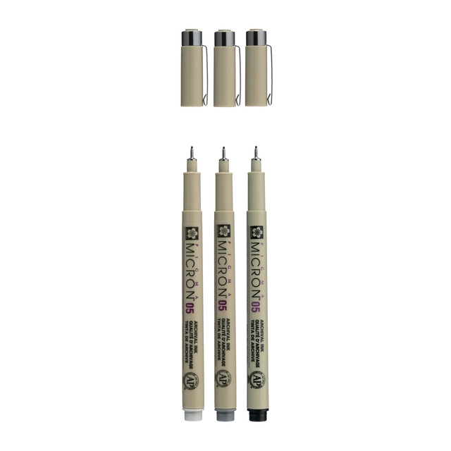 Een Fineliner Sakura Pigma Micron 05 set zwart & grijs 3 maten koop je bij VHK Kantoorartikelen