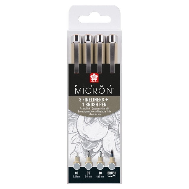 Een Fineliner Sakura Pigma Micron lichtgrijs set 4 maten koop je bij VHK Kantoorartikelen