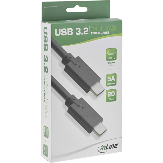 Een Kabel inLine USB-C 3.2 GEN.2 M/M 2 meter zwart koop je bij VHK Kantoorartikelen