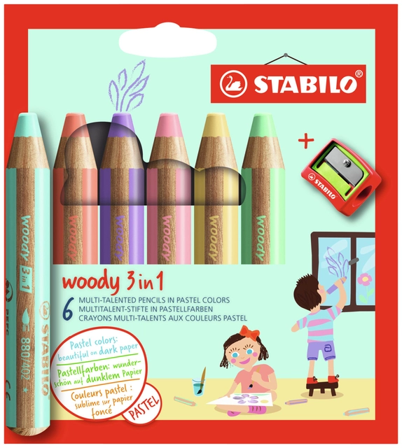 Een Kleurpotloden STABILO 880 woody inclusief puntenslijper pastel assorti etui à 6 stuks koop je bij VHK Kantoorartikelen