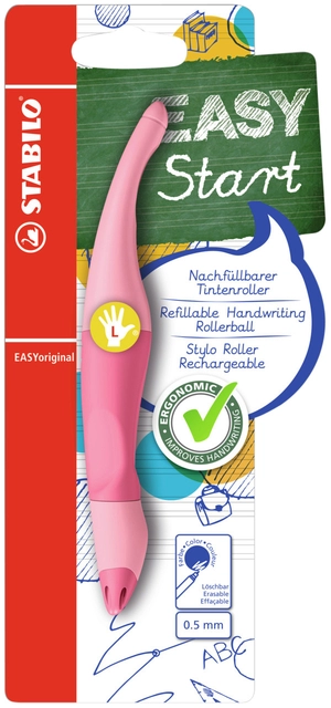 Een Rollerpen STABILO Easyoriginal linkshandig medium pastel poederroze blister à 1 stuk koop je bij VHK Kantoorartikelen