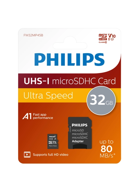 Een Micro SDHC Card Philips Class 10 UHS-I U1 32GB koop je bij VHK Kantoorartikelen