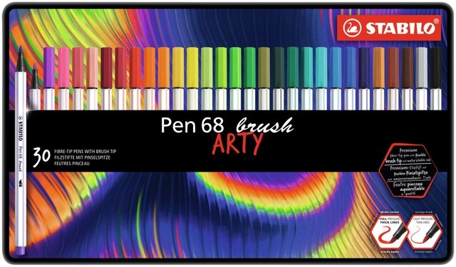 Een Brushstift STABILO Pen 568/30 Arty assorti blik à 30 stuks koop je bij VHK Kantoorartikelen