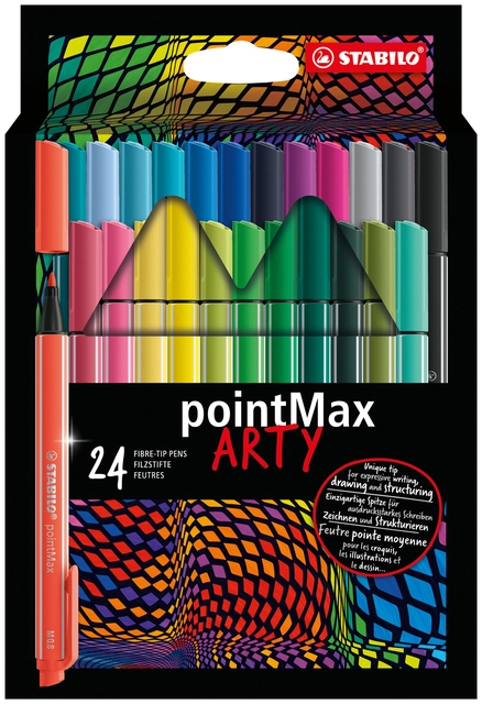 Een Viltstift STABILO pointMax 488/24 Arty medium assorti etui à 24 stuks koop je bij Hoekmankantoorartikelen.nl