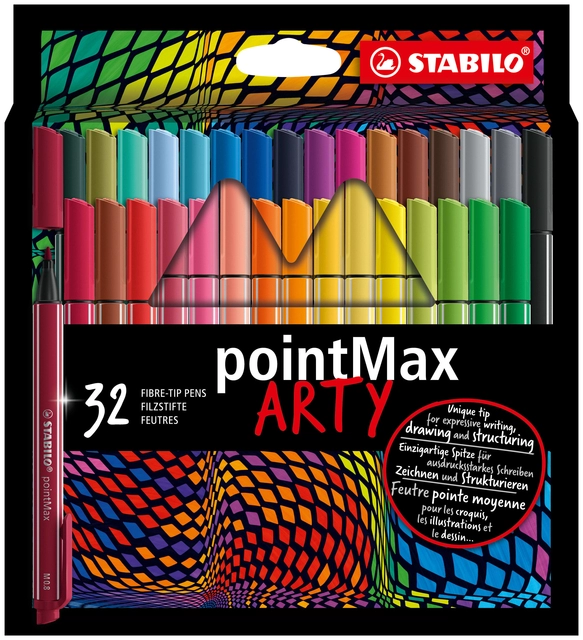 Een Viltstift STABILO pointMax 488/32 Arty medium assorti etui à 32 stuks koop je bij Hoekmankantoorartikelen.nl