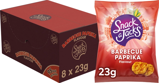 Een Mini rijstwafels Snack-a-Jacks barbeque paprika koop je bij VHK Kantoorartikelen