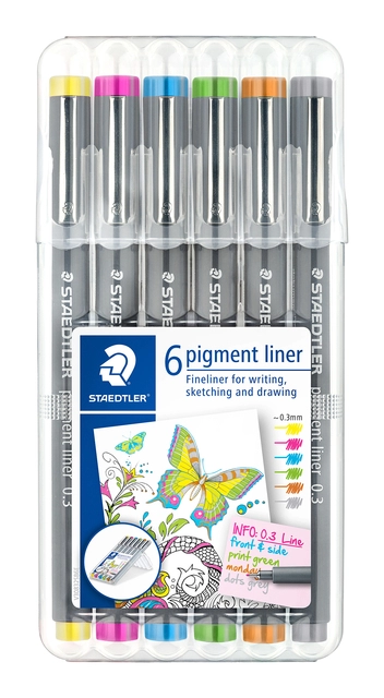 Een Fineliner Staedtler Pigment 308 0,3mm set à 6 kleuren koop je bij VHK Kantoorartikelen