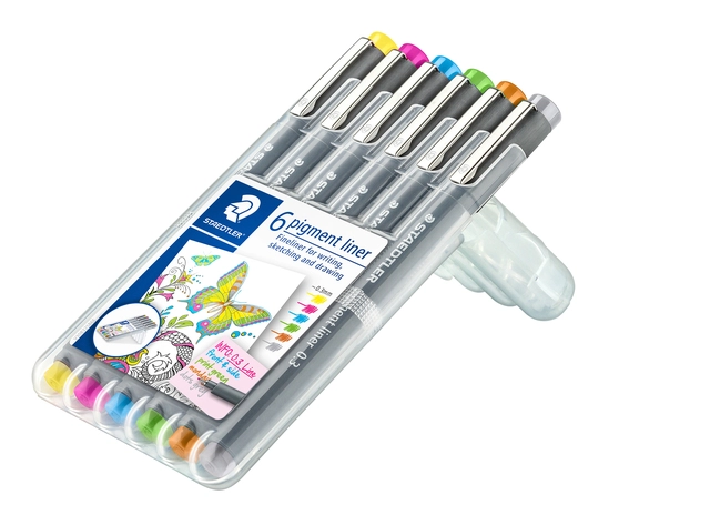 Een Fineliner Staedtler Pigment 308 0,3mm set à 6 kleuren koop je bij VHK Kantoorartikelen