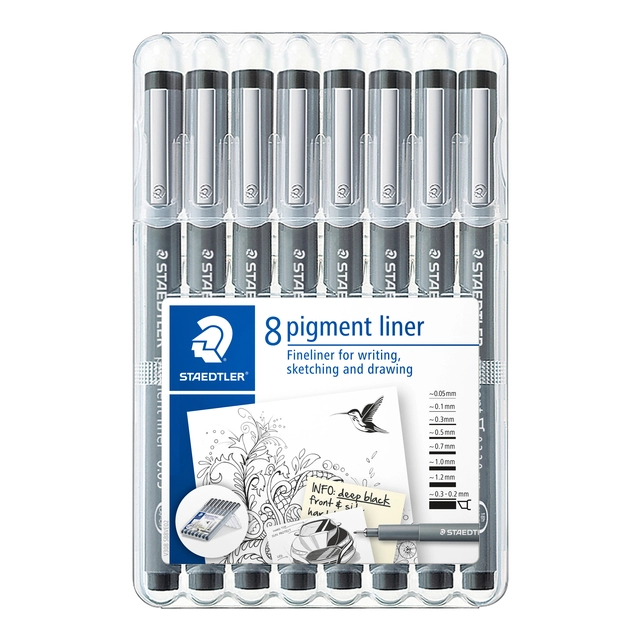 Een Fineliner Staedtler Pigment 308 zwart 8 stuks koop je bij Hoekmankantoorartikelen.nl