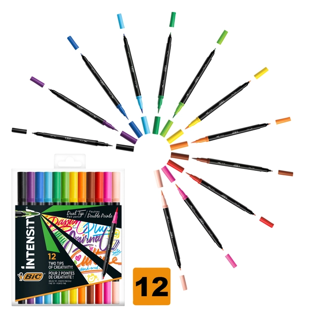 Een Kleurstiften Bic Intensity dual-tip assorti etui à 12 stuks koop je bij Hoekmankantoorartikelen.nl