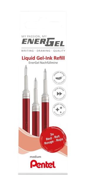 Een Gelschrijvervulling Pentel LR7 Energel medium rood set à 3 stuks koop je bij VHK Kantoorartikelen