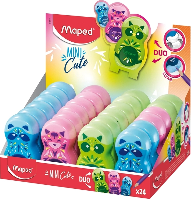 Een Puntenslijper Maped Mini Cute Loopy 1gaats met gum display á 24 stuks assorti koop je bij VHK Kantoorartikelen