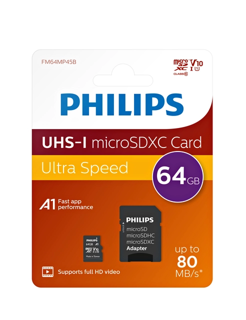 Een Geheugenkaart Philips micro SDXC Class 10 UHS-I U1 64GB koop je bij VHK Kantoorartikelen