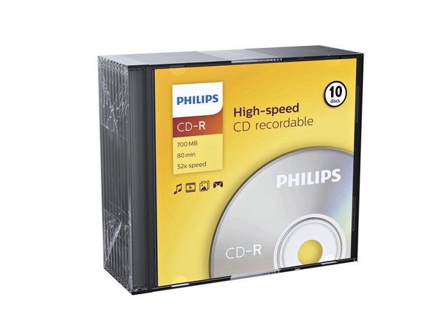 Een CD-R Philips 80Min 700MB 52x SL 10 stuks koop je bij Hoekmankantoorartikelen.nl