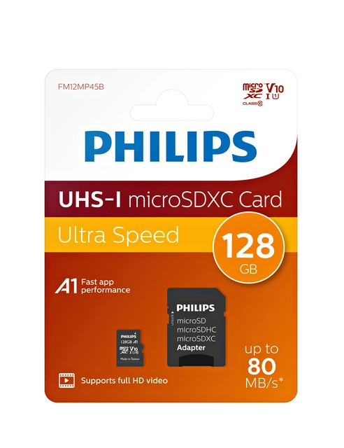 Een Geheugenkaart Philips micro SDXC Class 10 UHS-I U1 128GB koop je bij VHK Kantoorartikelen