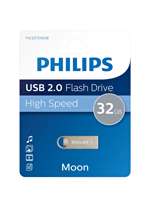 Een USB-stick 2.0 Philips moon vintage silver 32GB koop je bij VHK Kantoorartikelen