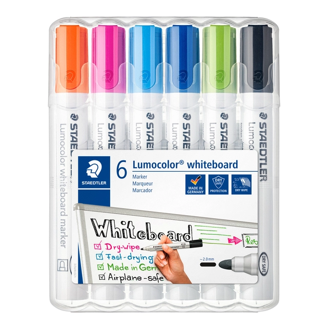 Een Viltstift Staedtler Lumocolor 351 whiteboard set à 6 stuks assorti koop je bij VHK Kantoorartikelen