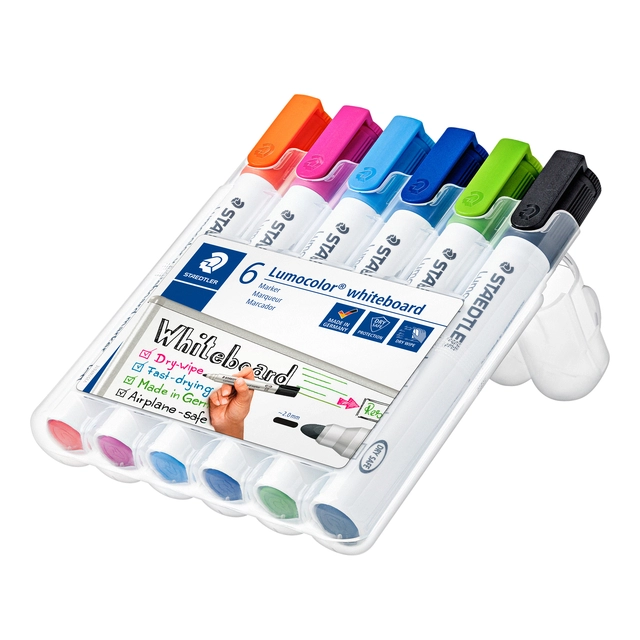 Een Viltstift Staedtler Lumocolor 351 whiteboard set à 6 stuks assorti koop je bij VHK Kantoorartikelen