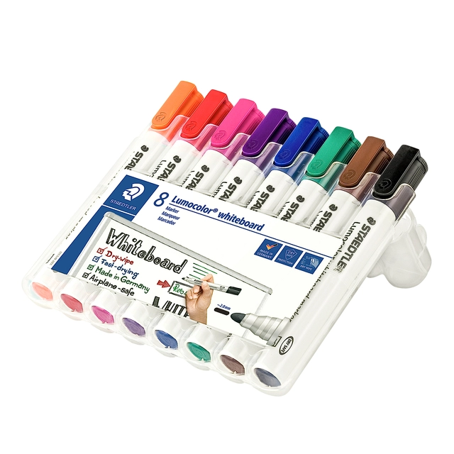 Een Viltstift Staedtler Lumocolor 351 whiteboard set à 8 stuks assorti koop je bij VHK Kantoorartikelen