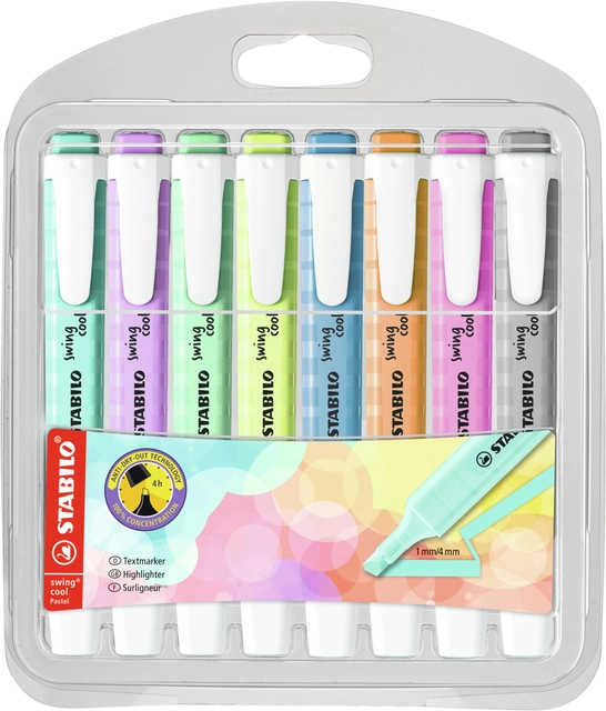 Een Markeerstift STABILO Swing cool 275/8 pastel assorti etui à 8 stuks koop je bij VHK Kantoorartikelen