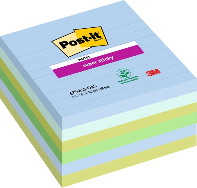 Een Memoblok Post-it 675-6 Super Sticky 101x101mm Oasis 6 stuks koop je bij Hoekmankantoorartikelen.nl