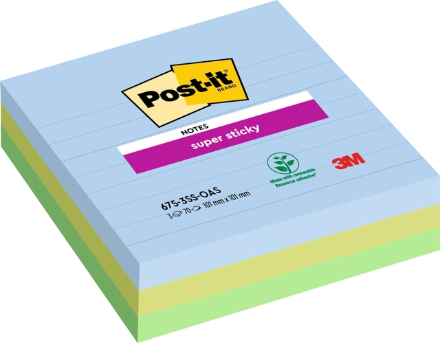 Een Memoblok Post-it 675-3 Super Sticky 101x101mm Oasis 3 stuks koop je bij Hoekmankantoorartikelen.nl